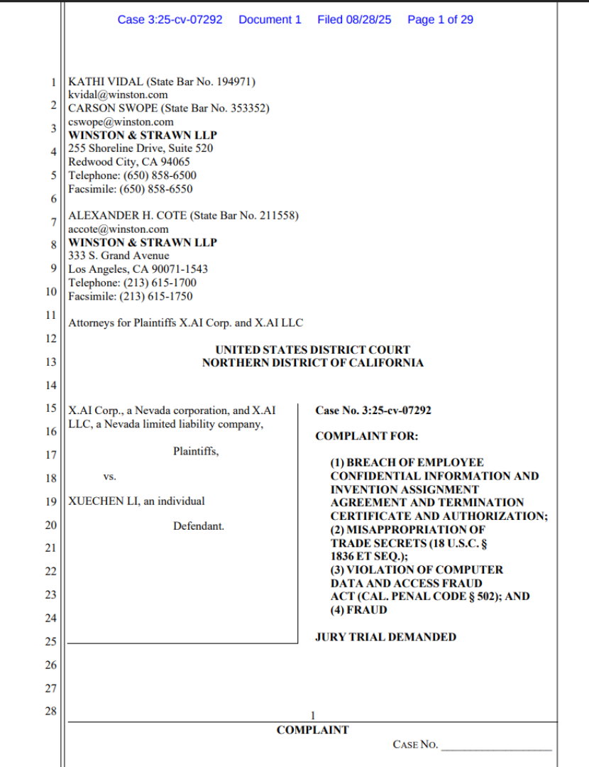 TechDogs-"An Image Of xAI's Legal Complaint Against Former Engineer Over Alleged AI Data Theft"